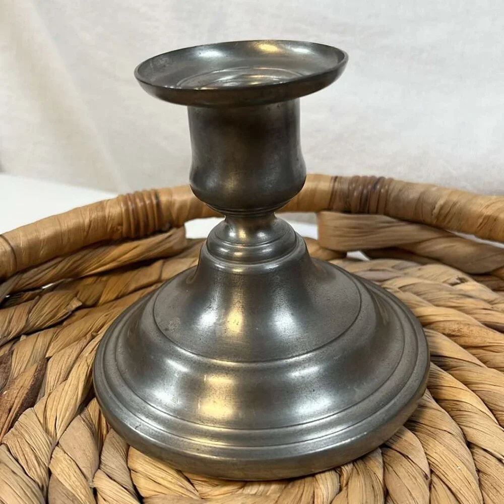 Pewter Candle Stick Single Vintage Colonial Cottagecore Elegant Minimalist Primi